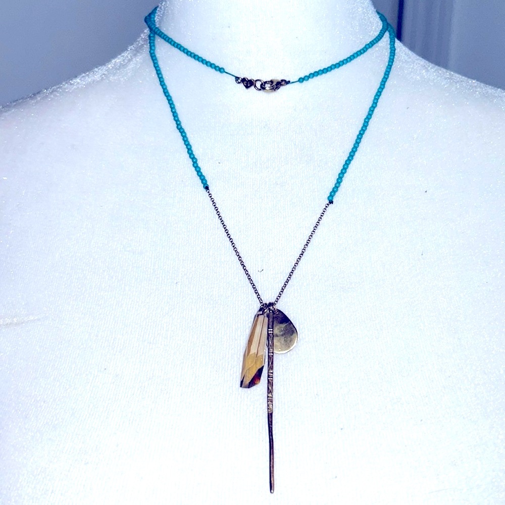 Chan Luu Turquoise Beaded Necklace with Gold Crystal Accents